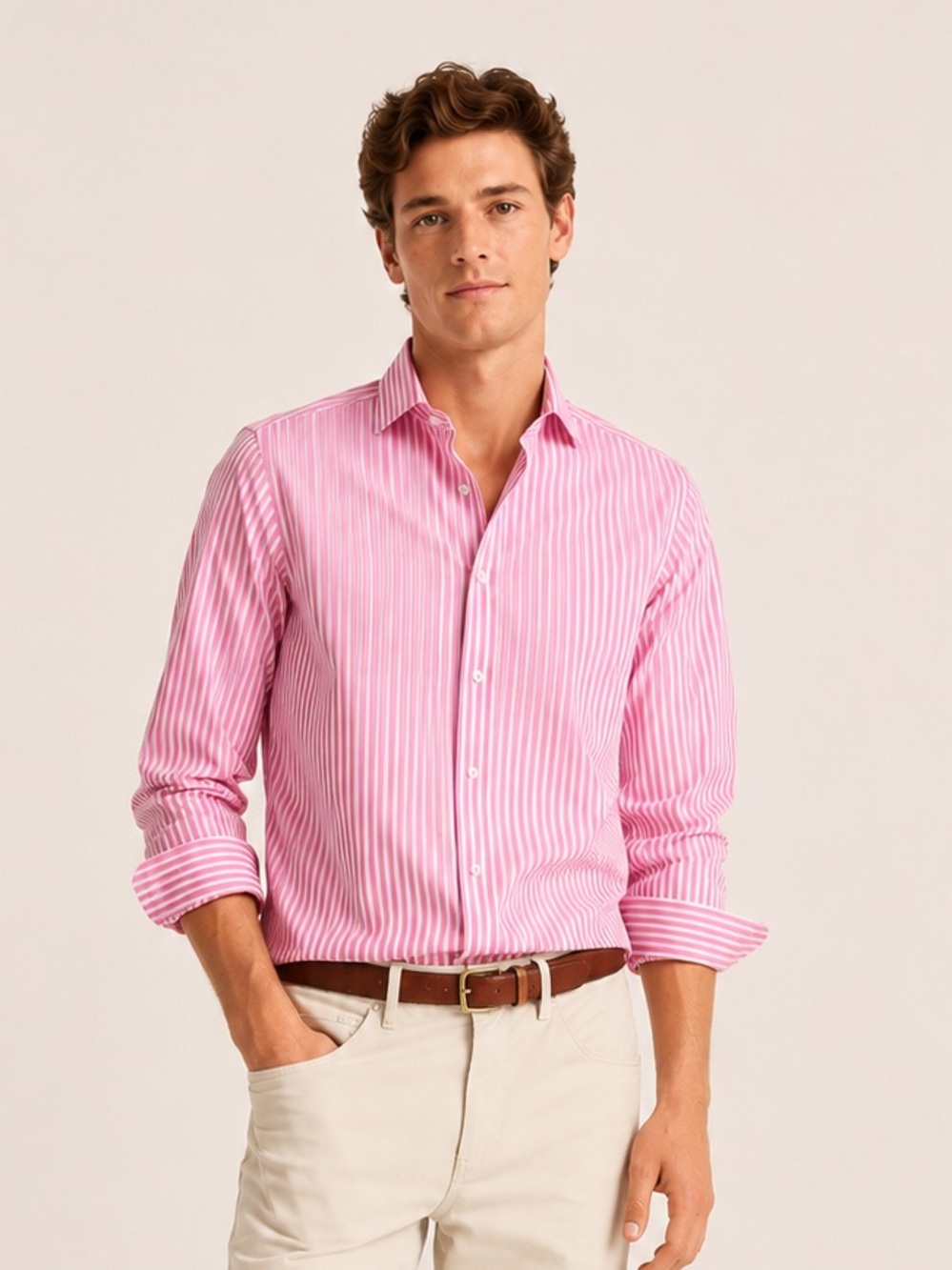 J.Crew Men’s Ludlow Classic Fit Button-Down Shirt | Pink & White | Size 16.5 35